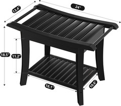 Bamboo Shower Bench inside Shower Stool with Space-Efficient Storage Shelf, Show