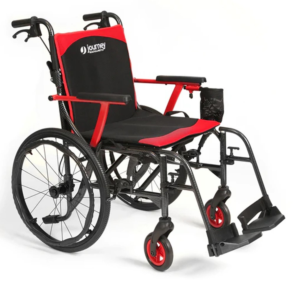 Red Ultra Lightweight Wheelchair 14 lbs Journey So Lite C2 250 lb Capacity