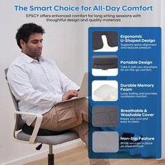 Memory Foam U-Shaped Cushion for Coccyx, Hemorrhoid, Sciatica & Tailbone Pain…
