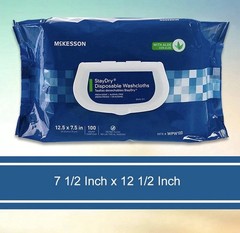2 McKesson Disposable Wipe Incontinence Washcloth with Aloe and Vitamin E 100 CT