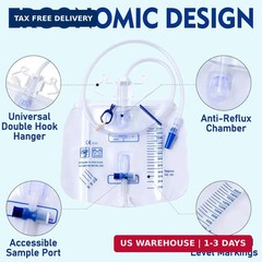 2000mL Catheter Bags for Men, 3-Pack Professional Urinary Drainage Bags with Ant