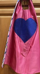 Blue w/Pink Flowers ADULT BIB Reversible Pink w/Blue Heart Handmade/Girls Cape