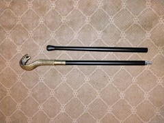 Walking Cane Decorative Cobra Snake Head Handle, Black Gold Silver, Metal