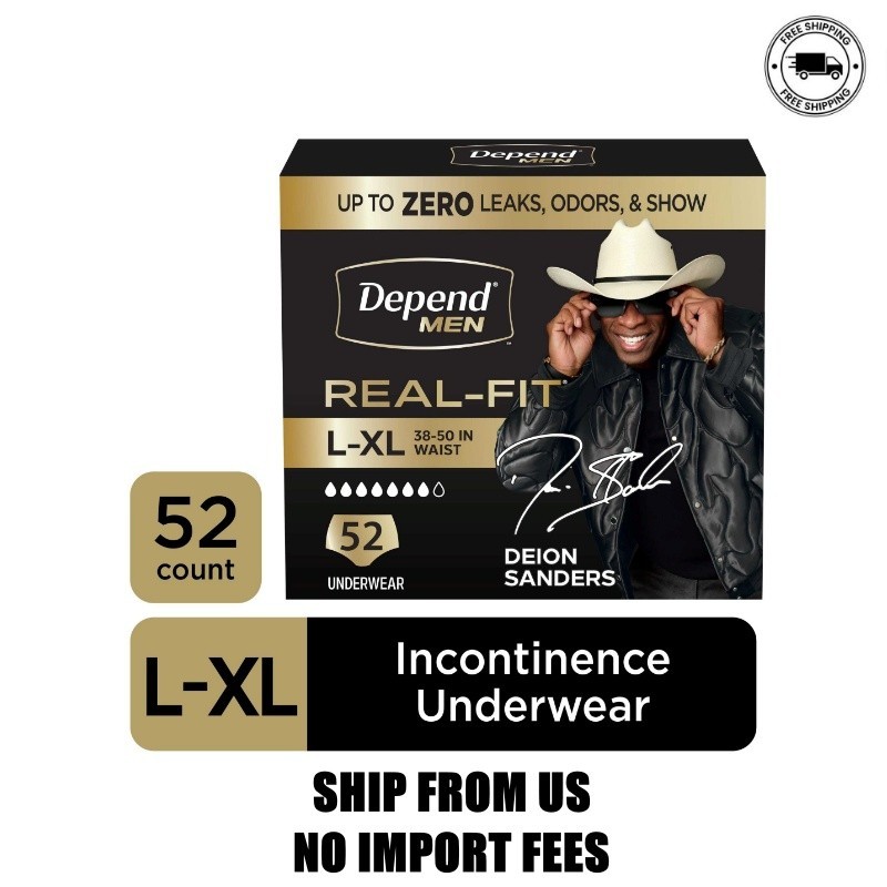 Depend Real Fit Incontinence Underwear for Men, Adult Diapers, L/XL, Black, 52 C