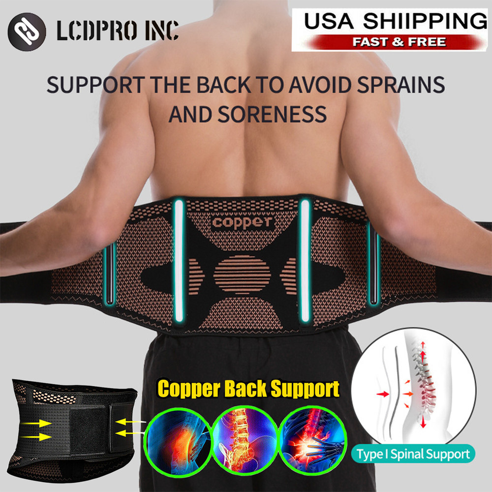Copper Lumbar Waist Support Brace Belt Lower Back Pain Relief for Men Women