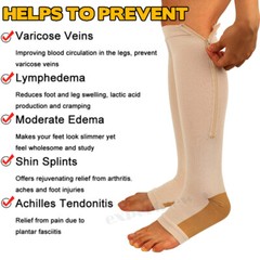 Zipper Pressure Compression Socks Pain Relief Calf Leg Foot Support Stocking US