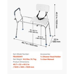 Uimoso Sliding Shower Chair with Cut-Out Seat and Backrest, Supports 400 lbs