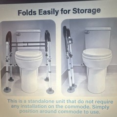 Foldable Adjustable Toilet Safety Frame w/ Handrails Steel 26-34in H 19-24in W