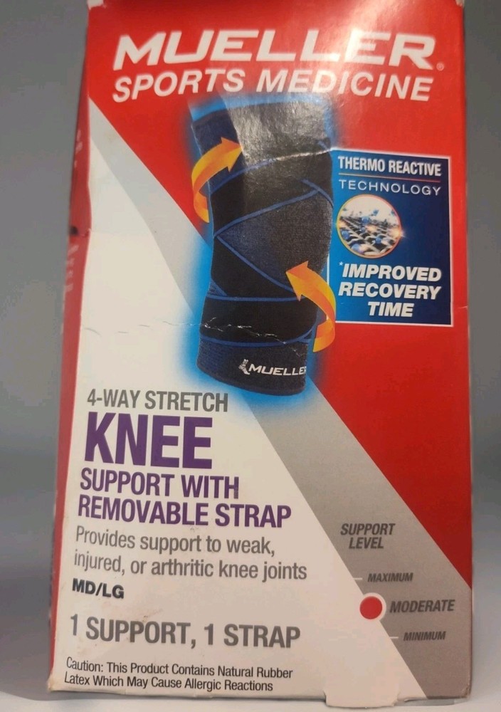 Mueller 4 Way Stretch Knee Moderate Support w/ Straps MED/LARGE – New in Box