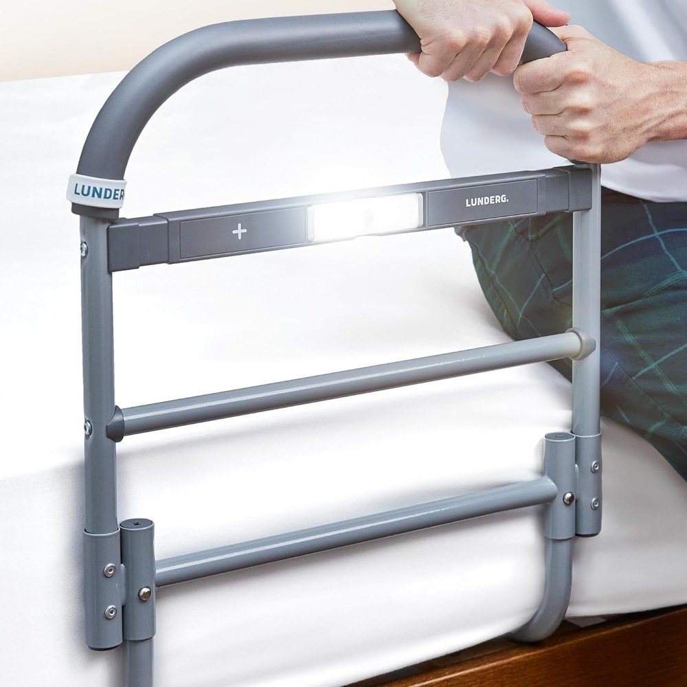 Large Bed Assist Rail for Seniors with Motion-Activated Light & Non-Slip Bar