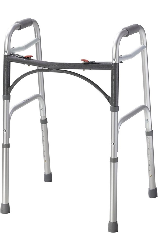 Folding Walker with 5″ Wheels 10200-1 Deluxe 2-Button Drive Medical – Silver