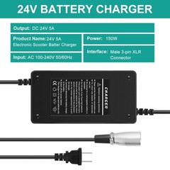 24V 5A Lead-Acid Battery Charger for Lakematic,Pride Mobility, Black