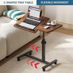 Adjustable Overbed Bedside Table with Wheels Hospital Bed Table Portable Comp…