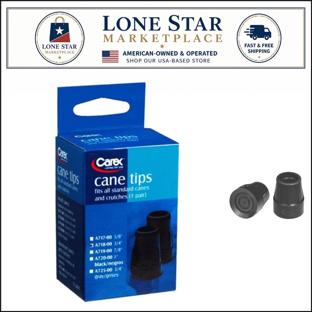 3/4″ Black Skid-Resistant Cane Tip – 100% Natural Rubber, Metal Reinforced