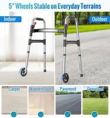 Lightweight Foldable Walker for Seniors, 350lb Capacity, One-Hand Folding, 8 Hei