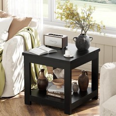 Black End Table, 20×20 Inch Square Side Table for Living Room, Large Wood Accent