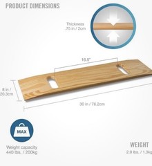 DMI Transfer Board Slide 440 lbs 30”x8”Senior 2-Handle Heavy Duty Wood, Patient