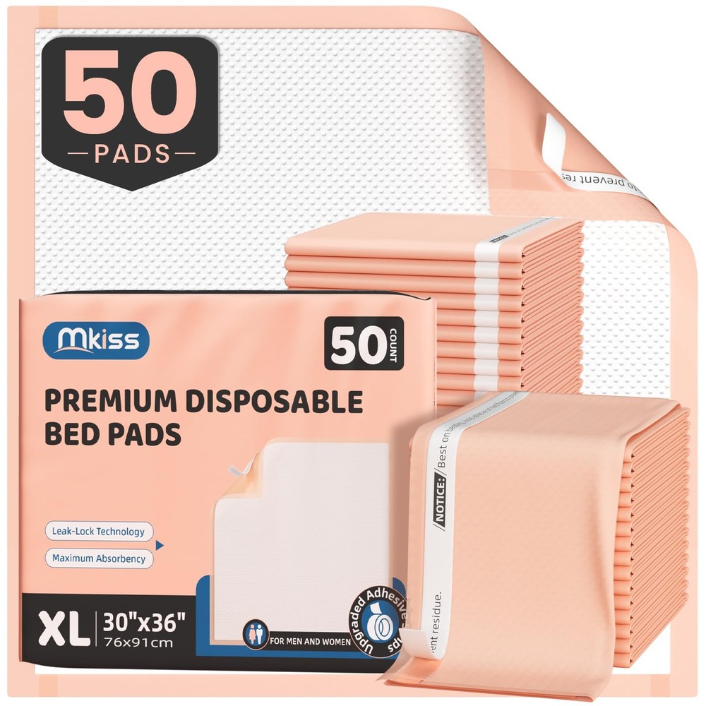 Bed Pads with Adhesive Strip 30″x36″, Thick Absorbent Incontinence Adults Und…