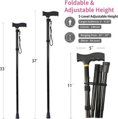 Travel-Friendly Folding Cane with Wrist Strap – Adjustable Height for Comfort