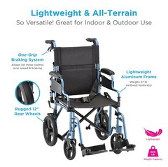 NOVA Medical Products Lightweight Transport Chair with 12″ Rear Wheels,…
