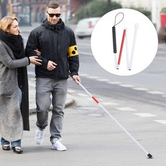 White Folding Blind Cane Walking Stick Red Reflective Tape 50.8 Inch Anti Slip