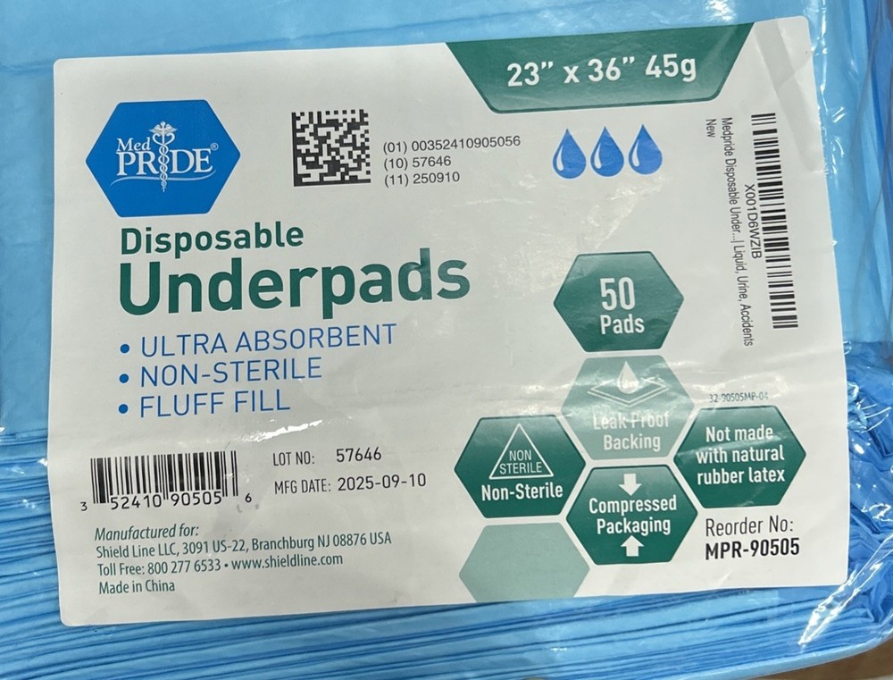 MED PRIDE DISPOSABLE UNDER-PADS 23”x36” KID, ELDERLY & DOG PEE PADS 50-PACK BLUE