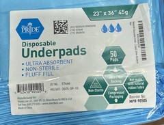 MED PRIDE DISPOSABLE UNDER-PADS 23”x36” KID, ELDERLY & DOG PEE PADS 50-PACK BLUE