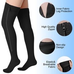 Sosation Thigh High Zipper Compression Socks 20-30 mmHg XX-Large, Black
