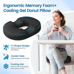 Donut Pillow for Tailbone Pain, Hemorrhoids – Cooling Gel Memory Foam Chair Seat