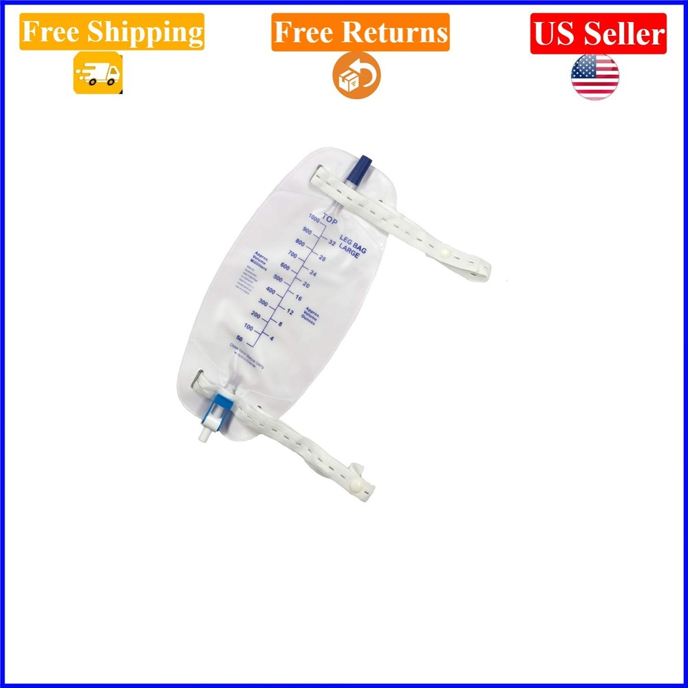 Easy-Tap 32 Oz Leg Bags (3 Pack) with Cloth Straps & Flip Drain, Latex-Free