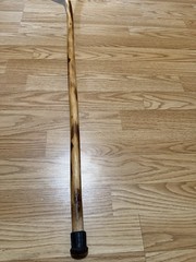Handmade Brown Wood Walking Cane Stick w/ Curved Handle & Rubber Tip