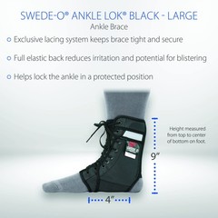 Ankle Lok Reinforced Laced Ankle Brace Stays High Support Sports Black Large