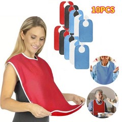 10 Pack Terry Cloth Adult Bibs/Senior Meal Time Clothing Protector w/Hook&Loop