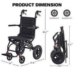 Lightweight Foldable Portable Transport Wheelchair With Telescopic Handle 22lb