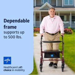 Burgundy Heavy Duty Bariatric Rollator Walker with Wide Seat and Adjustable H…