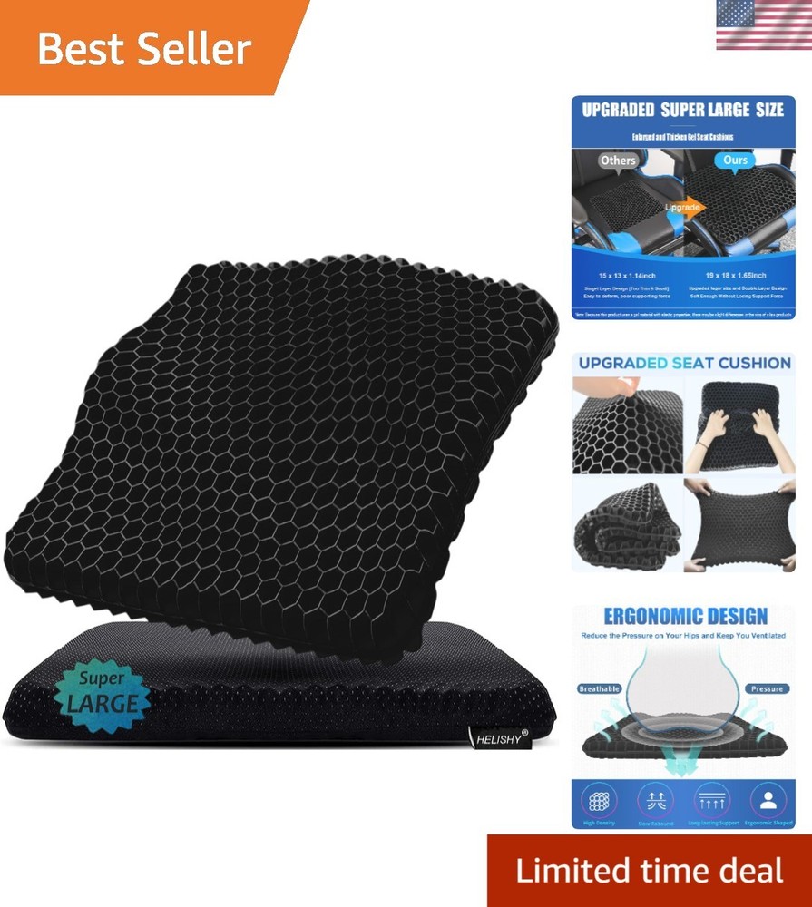Ultimate Comfort Gel Seat Cushion – Large 19x18in for Long Sitting & Pain Relief