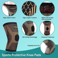 2x Knee Sleeves Copper Silver Compression Brace Support Sport Joint Injury Pain