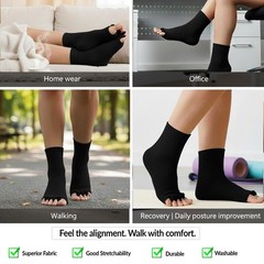 Soxbae Foot Alignment Socks Men & Women | Five Toe Separator Free Size, Black