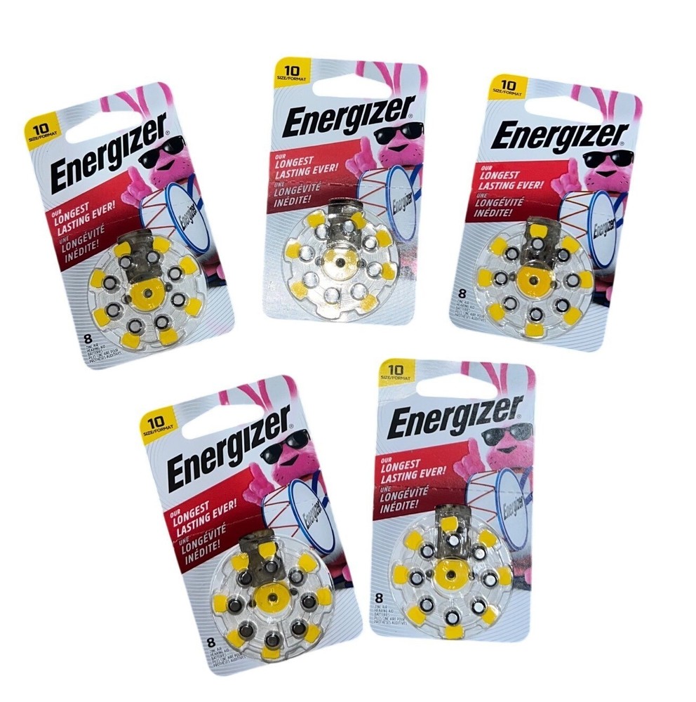 Energizer Hearing Aid Batteries Size 10, 5 Packs Long Lasting 40 Total