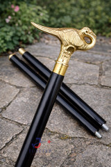 Victorian Antique Brass Hercules Swan Handle Walking Stick wooden Walking Cane