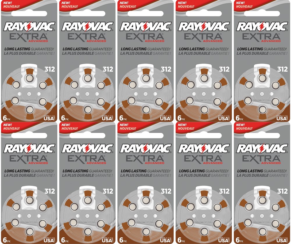 Rayovac Extra Hearing Aid Batteries, Size 312 Total of 60 Batteries