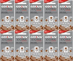Rayovac Extra Hearing Aid Batteries, Size 312 Total of 60 Batteries