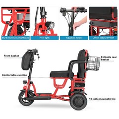 700W Dual Motor 3-Wheels Folding Senior Electric Mobility Scooter 48V/10Ah 300lb