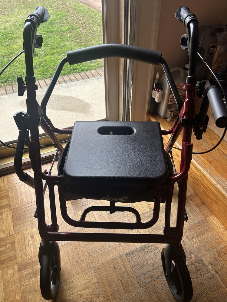 drive Duet Transport Chair Rollator Walker 300 lbs. Aluminum Burgundy 795BU