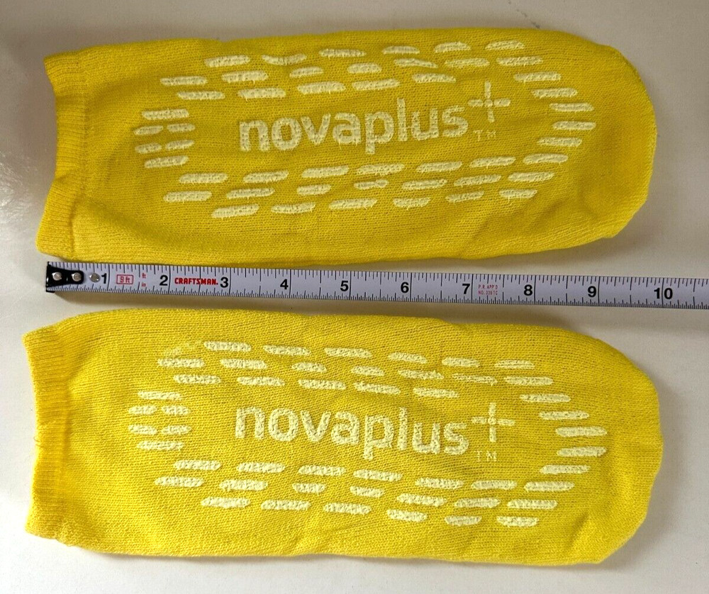LOT 12 Pair NOVAPLUS MEDICAL NON-SLIP HOSPITAL SLIPPERS SOCKS MEDIUM YELLOW
