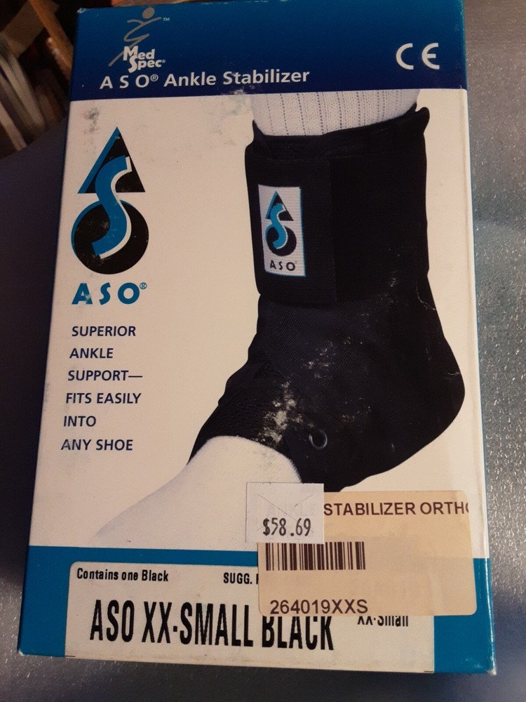 XX Small Spec ASO Ankle Stabilizer – Black, Size XX small New in Box