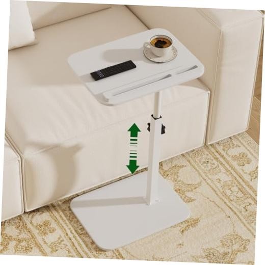 Adjustable Bamboo C-Shaped Side Table with 360° Swivel Top | Height 1 White