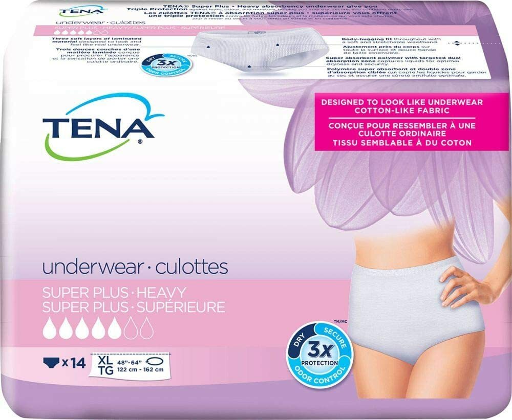 Tena Super Plus Protective Underwear for Women, X-LARGE 48-64in – Pack of 14