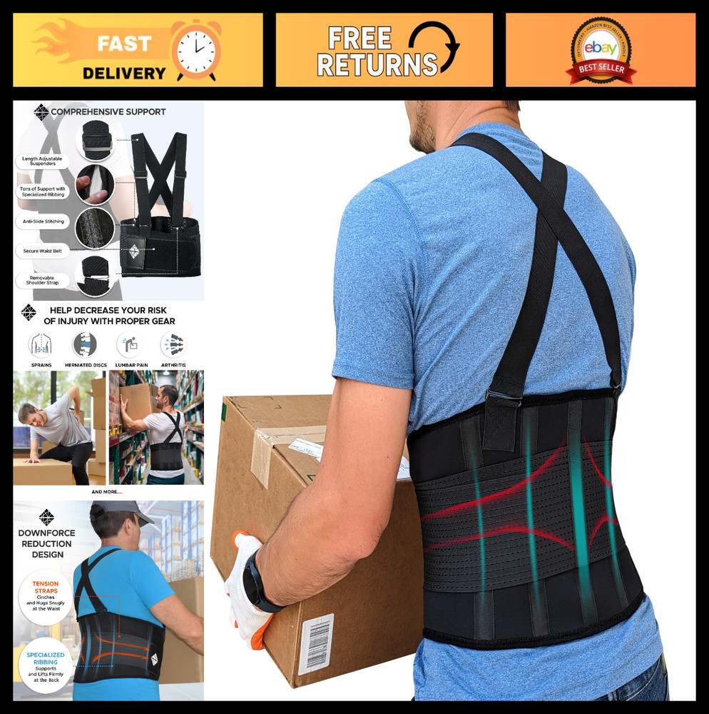 Plus Size Back Support Belt for Heavy Lifting, Lumbar Brace for Pain Relief 4XL
