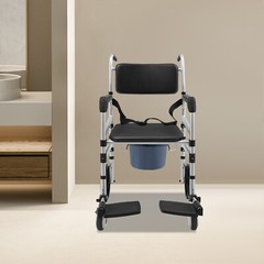 Aluminum Alloy Height Adjustable Shower Chair Rolling Shower Chair with Commode